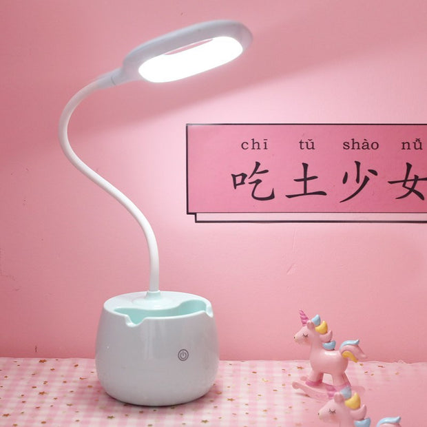 Small Table Lamp iIns Wind Simple Girl Bedroom Desktop Eye Protection Desk Rechargeable Plug Dual-use Adjustable Brightness