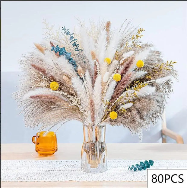 Natural Pampas Pink Flowers Bunny Tails Gem Grass Bouquet Wedding Decor