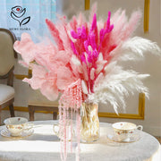 Natural Pampas Pink Flowers Bunny Tails Gem Grass Bouquet Wedding Decor