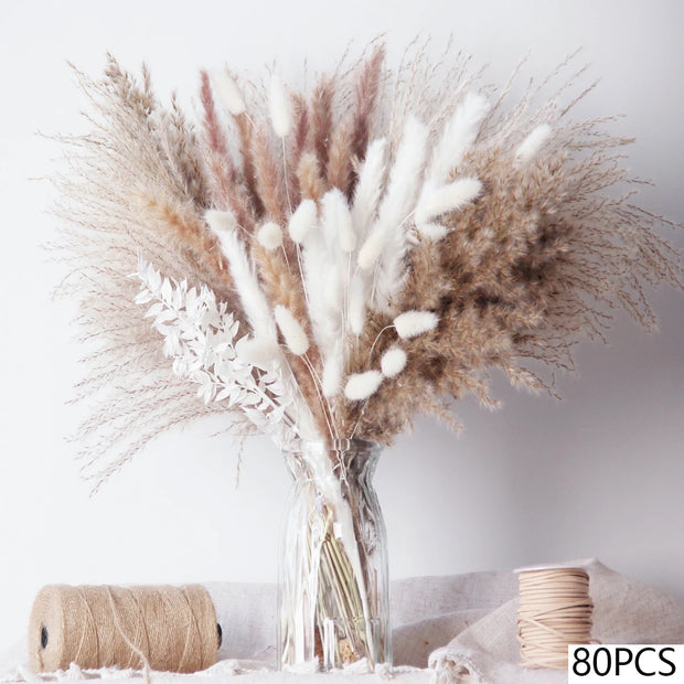 Natural Pampas Pink Flowers Bunny Tails Gem Grass Bouquet Wedding Decor