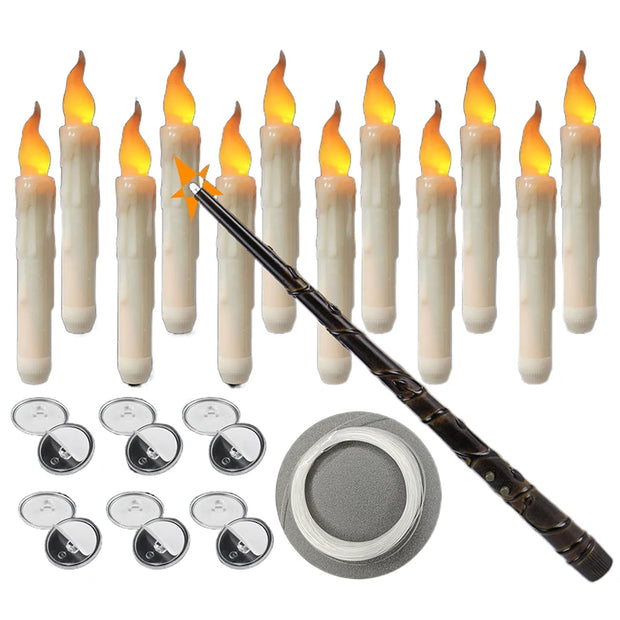 Floating Candles With Magic Wand Flickering Warm Light LED Flameless