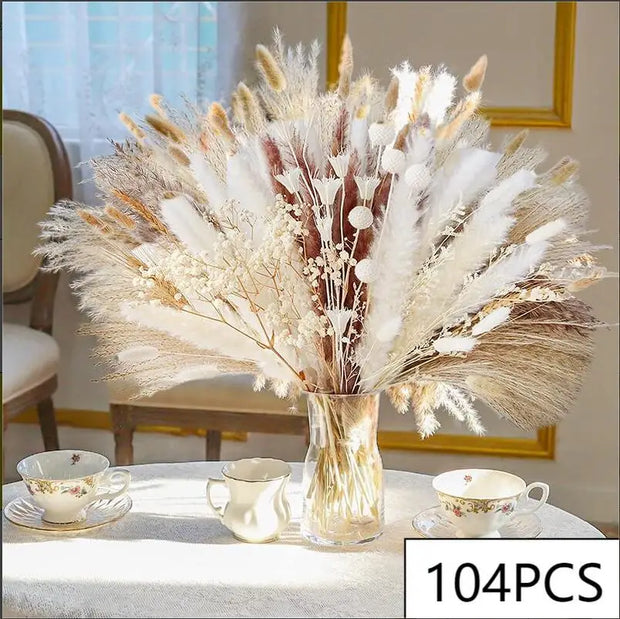 Natural Pampas Pink Flowers Bunny Tails Gem Grass Bouquet Wedding Decor