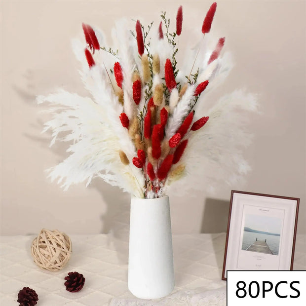 Natural Pampas Pink Flowers Bunny Tails Gem Grass Bouquet Wedding Decor