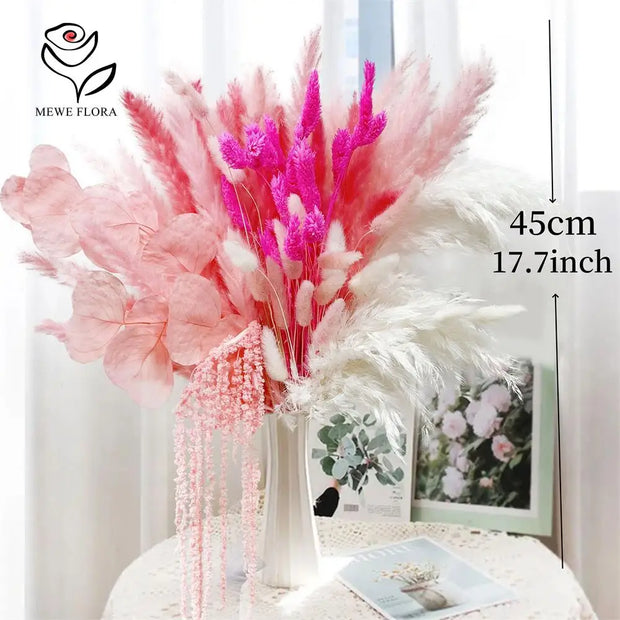 Natural Pampas Pink Flowers Bunny Tails Gem Grass Bouquet Wedding Decor